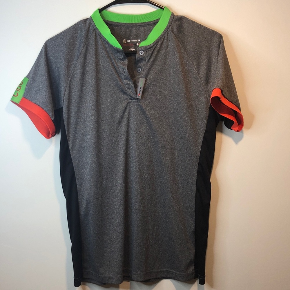 Men's Gray Performance Tee with Green and Red Highlights